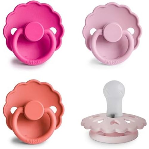 FRIGG SilkySoft Silicone Baby Pacifier 4-Pack Rosy Romance | Made in Denmark | BPA-Free (0-6 Months)