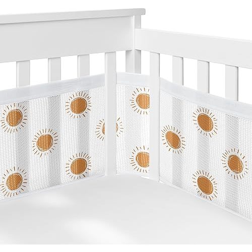 Sweet Jojo Designs + BreathableBaby Vintage Boho Sun Boy Girl Gender Neutral Breathable Mesh Crib Liner Anti-Bumper Baby Infant Rust Orange White Bohemian Sky Desert Sunshine Nature Minimalist Retro