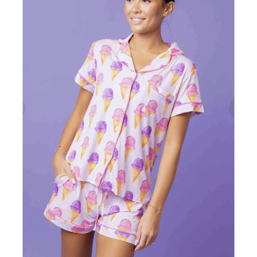 Women's Collar Shirt & Shorts Pajama Set