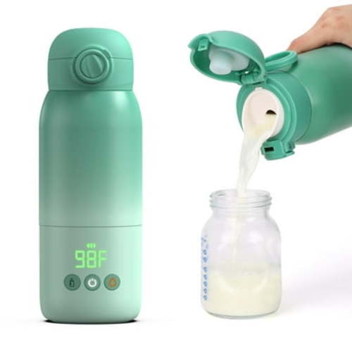 Minikid Baby Bottle Warmer On The Go,Dual Heating Modes for Breast Milk and Water,12 OZ Portable Milk Warmer,Green