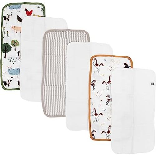 RED ROVR 6 Pack Cotton Muslin Burp Cloths | 100% Cotton | Multi-Layer | Ultra Absorbent | Super Soft | Ergonomic Design | Burping Newborn Baby | Reversible | Large 21”x14” | Family Farm