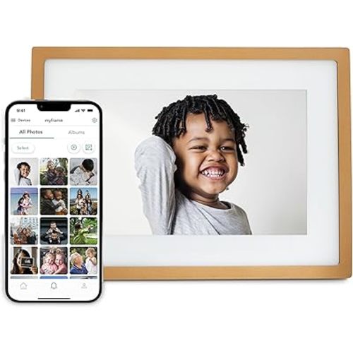 Skylight Digital Picture Frame - WiFi Enabled with Load from Phone Capability, Touch Screen Digital Photo Frame Display - Customizable Gift for Friends and Family - 10 Inch Gold