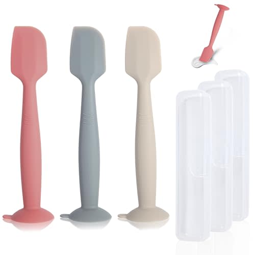 MAIKKB Diaper Spatula with Case, 3 Pack Baby Diaper Cream spatulas with 3 Storage Boxes, Soft Silicone Diaper Cream Applicator Butt Paste Spatula with Suction Base Full Size