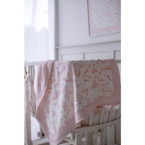 Pink Toile De Jouy Cotton Baby Girl Blanket, Toddler Bedding, Aesthetic Blanket, Baby Shower Gift, Organic Cotton Kids Blanket