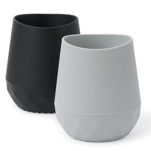 Seposeve Silicone Baby Cups for 6-12 Months, 12-24 Months, Pack of 2 Tiny Open Training Silicone Cup for Toddler, Baby Mouth-Like Design, with Capacity Markings, Black Grey