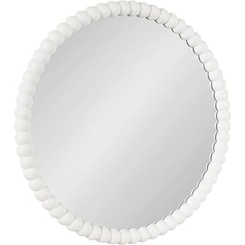 Kate and Laurel Bronte Modern Glam Round Beaded Wall Mirror, 28 Inch Diameter, White, Transitional Circle Mirror for Use as Vanity Bathroom Mirror or Cute Nursery Mirror Decor