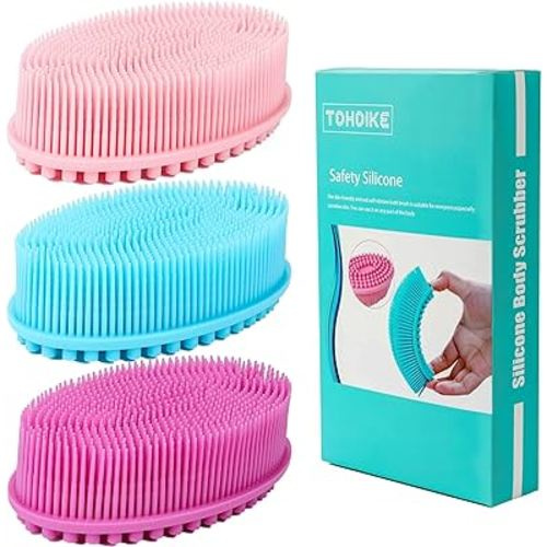 TDHDIKE Silicone Body Scrubber Loofah - Set of 3 Soft Exfoliating Body Bath Shower Scrubber Loofah Brush for Sensitive Kids Women Men All Kinds of Skin