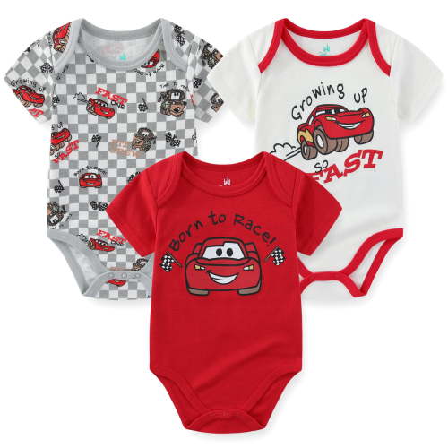 Disney Cars Lightning McQueen Tow Mater Bodysuit Creeper (Baby Boys), 3 Pack, Sizes 3M-12M