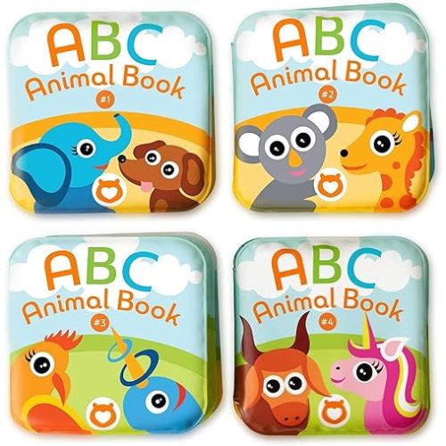 Floating Baby Bath Books. Kids Learning Bath Toys. Waterproof Bathtime Toys for Toddlers. Kids Educational Infant Bath Toys.(Set of 4: ABC Animal Bath Books)