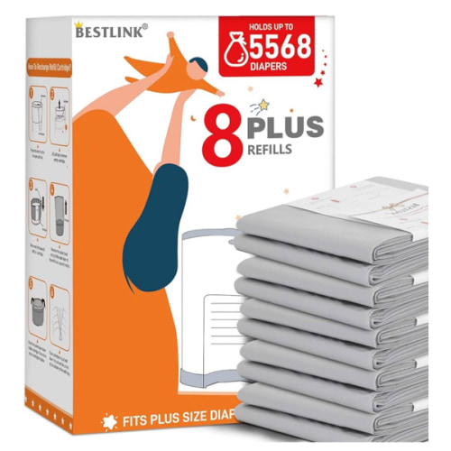 8 Pack Refills Compatible with DEKOR PLUS Diaper Pails | 20% Extra Length Diaper Pail Refill Bags Liners Holds 5568 Diapers | Ultimate Odor Control with Baby Scented