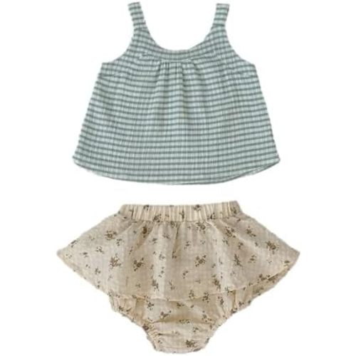 HOOLCHEAN Baby Girl's Summer Green Stripe Camisole Top and Floral Shorts Set