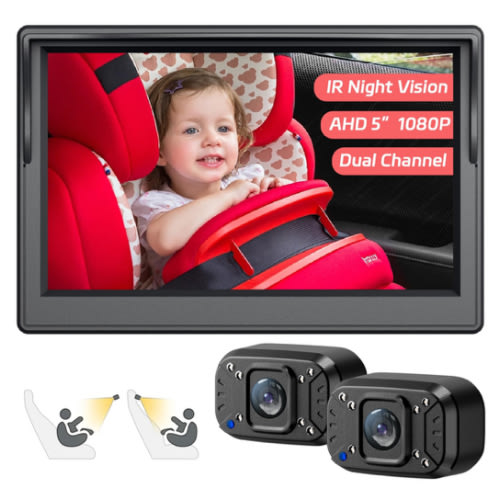 Itomoro Baby Car Camera, Dual Channel 5 inch Display with 2 IR Night Vision Camera, Easily Install Baby Car Mirror 1080P Clear Car Baby Camera for Rear Facing Seat Backseat ACZ403
