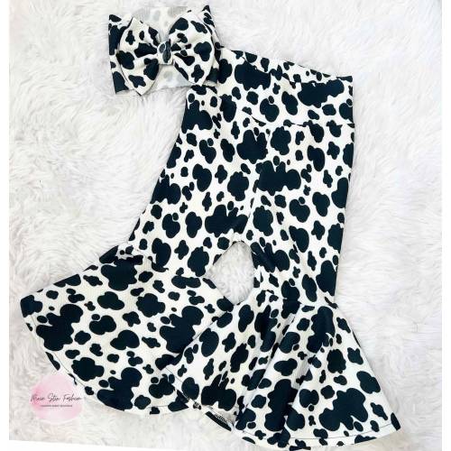 Cow Spots Ultra Flare Bell Bottoms/Baby Girl Bell Bottoms/Cow Spots Bell Bottom/ Girl Bell Bottoms and Bow/Baby Girl Western Bell Bottoms
