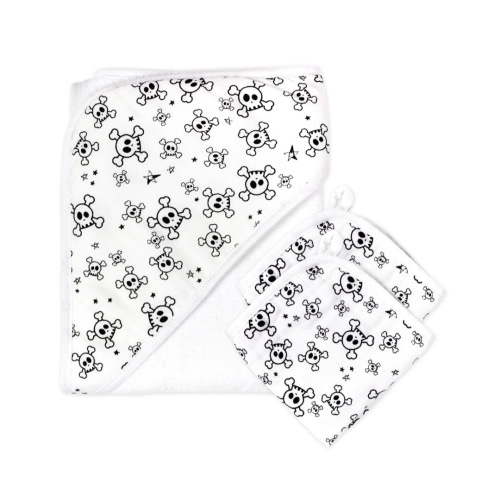 3-Piece Organic Cotton Hooded Towel Set, Tossed Skulls | Honest Baby Clothing