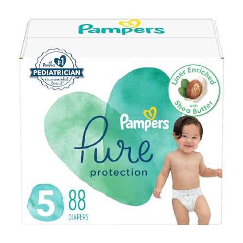 Pampers Baby Diapers - Pure Protection - Size 5, 88 Count, for up to 100% Leakproof, Premium Plant-based Skin Protection