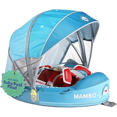 MAMBOBABYFLOAT Sunny Navigator Baby Pool Float with Canopy — Safe, Comfortable, Adjustable Axolotl Pool Float w/Sun Protection, Air-Free Foam Technology, 5-Way Buckle System