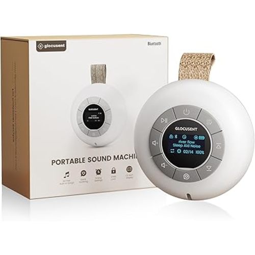 Glocusent Portable Sound Machine for Baby Kids Adults - 62 Sounds & 5W Speaker White Noise Machine for Sleeping, 30-hr Lasting Rechargeable Sound Machine with 4 Timer, Suitable for Home Travel