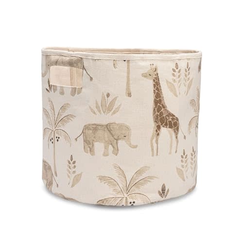 Crane Baby Fabric Round Nursery Storage Basket, Toy Storage, Safari Animal, 13"x12", Toy Basket, Baby Storage Organizer, Toy Organizers and Storage Bins, Baby Organizers and Storage, Toy Bins