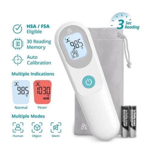 Greater Goods No-Touch Baby Thermometer for Infants, Newborns & Toddlers with Fever Alarm and Instant Accuracy Readings, White HSA/FSA Eligible