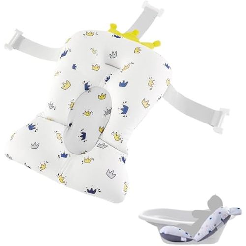 Baby Bath Pad, Breathable Soft Baby Bathtub Mat, Adjustable Nonslip Newborn Toddler Bath Cushion, Comfortable Baby Bath Skin Friendly Bathtub Floating Pad for 0 12 Months Infant(Crown)