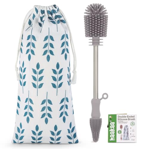 Haakaa Silicone Cleaning Brush - Baby Bottle Brush Cleaner for Breast Pump,Nipple,Breast Milk Storage Bag - Food Grade Silicone - 1 Count - Grey