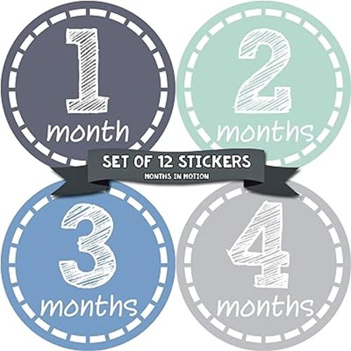 Baby Monthly Stickers - Baby Milestone Stickers - Newborn Boy Stickers - Month Stickers for Baby Boy - Baby Boy Stickers - Newborn Monthly Milestone Stickers (12 Count)