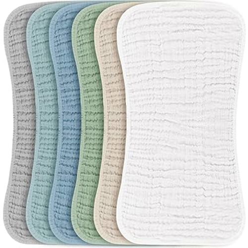 Konssy Muslin Baby Burp Cloths Sets for Unisex- 6 Pack Large 100% Cotton Burping Clothes for Newborn，Baby Girls and Boys