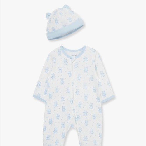 Little Me Baby Boy Clothes 2-Piece Baby Sleeper and Cap Set, 100% Cotton Footies Baby Essentials, Preemie to 9 Months