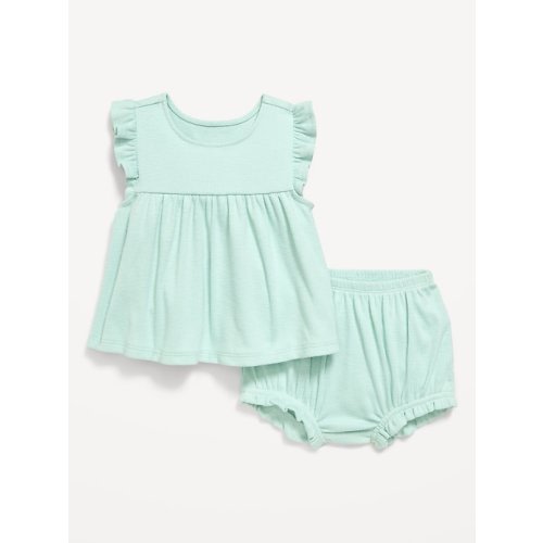 Ribbed Flutter-Sleeve Top and Shorts Set for Baby