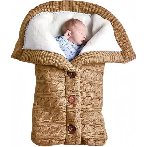 insular Warm Baby Sleeping Bag Envelope Winter Kid Sleepsack Footmuff Stroller Knitted Sleep Sack Newborn Knit Wool Swaddling Blanket (Khaki)