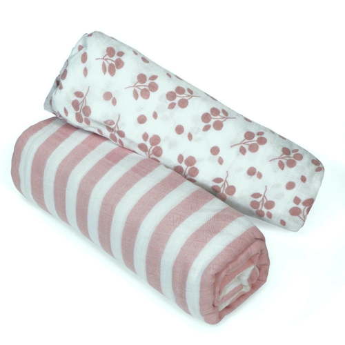 Pelican Parrot Essentials 47"x47" Muslin Swaddling Blankets Organic Pink Girls Baby Sleep Play