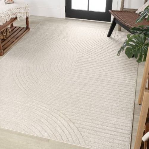 JONATHAN Y Skagen High-Low Minimalist Curve Geometric Ivory/Cream 3 ft. x 5 ft. Indoor/Outdoor Area Rug