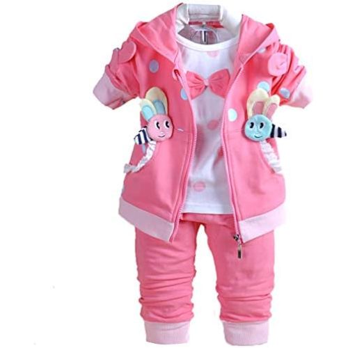 Yao 6M-4Y 3pcs Baby Girl Casual Hoodie Jacket Cotton T-Shirt Pants Sweater