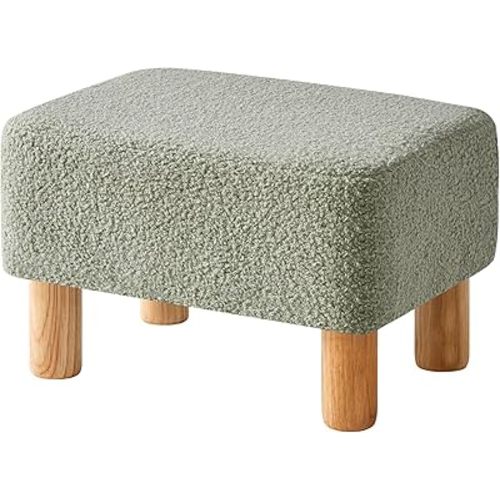 YMYNY Ottoman, Modern Footrest with Soft Padded Seat, Foot Stool with Wood Legs, Small Square Pouf Under Desk for Living Room Bedroom Office 15.74" D×11.41" W×9.84" H Green UHBD030GR