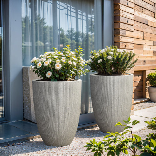 Mediterranean Tall Tapered Round Plastic Pot Planters Set