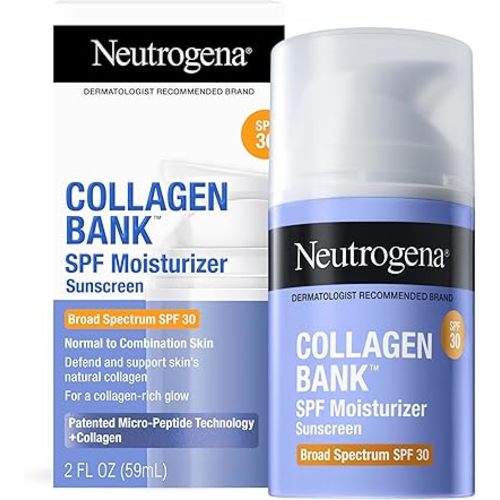 Neutrogena Collagen Bank Face Moisturizer, Broad Spectrum SPF 30 Anti-Aging Face & Neck Collagen Cream, Micro-Peptides, No White Cast 2 fl oz & Trial Size Hydro Boost Facial Cleanser, 0.5oz