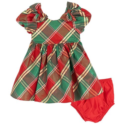 Rare Editions Baby Girls Puffed Sleeve Metallic Plaid Fit-And-Flare Dress