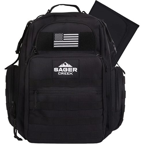 Dad Diaper Bag Backpack with Changing Pad. Waterproof Military Diaper Backpack for Men w/ Insulated Compartment. SAGER CREEK (Black)
