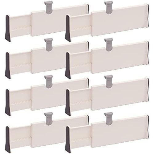 Set of 8 Adjustable Drawer Dividers Organizer Separators Plastic Dresser Organizer for Bedroom, Bathroom, Closet, Baby Drawer, Office Desk, Kitchen Storage