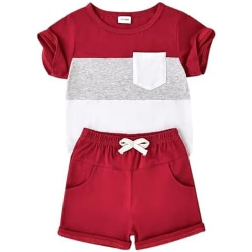 Baby Boy Clothes Toddler Boy Summer Outfits Short Sleeve Patchwork Top T-shirt & Pocket Pant Set 2 Piece 12 Months-4T