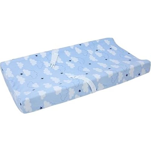Carter's Take Flight Airplane/Cloud/Star Super Soft Changing Pad Cover, Blue, Navy, White,