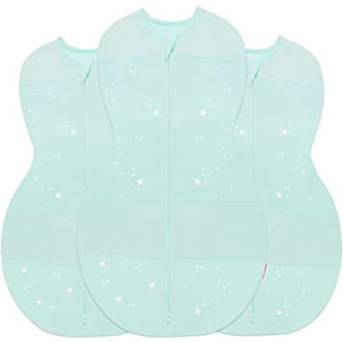 Happiest Baby Sleepea 5-Second Swaddle - 100% Organic Cotton Baby Swaddle Blanket - Doctor Designed Promotes Healthy Hip Development - 3-Pack Bundle (Teal Stars, S, M, L)