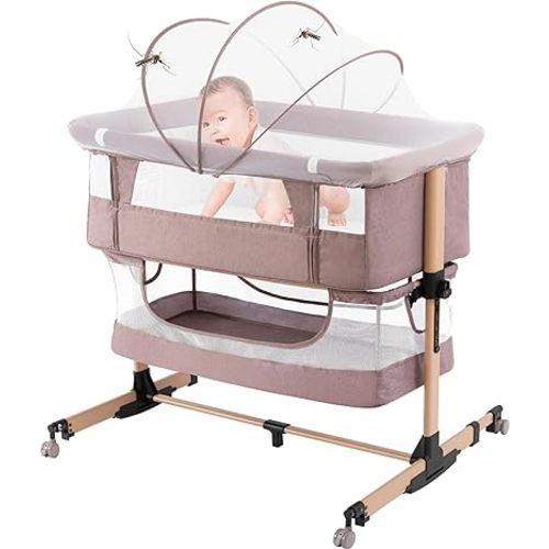 3 in 1 Adjustable Portable Crib, Bassinet and Bed for Infants - Khaki
