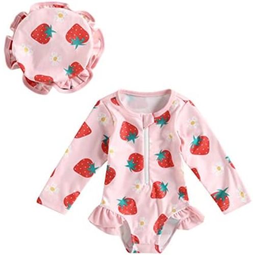 Infant Baby Girl Swimsuit One Piece Long Sleeve Zip Swimwear Bathing Suit Beach Wear