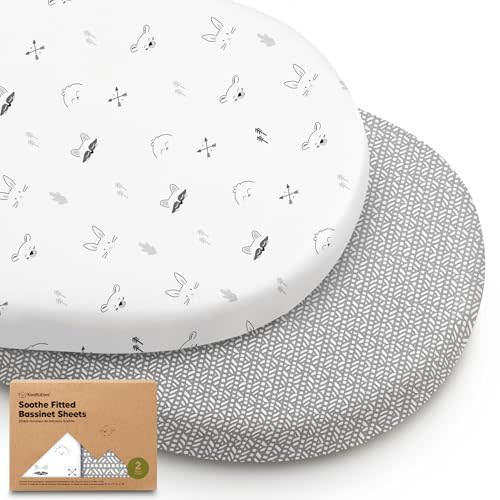 2-Pack Organic Bassinet Sheets for Girls, Boys - 100% Cotton Bassinet Mattress Sheets Compatible with Halo Bassinest Swivel Sleeper, Graco, Baby Delight, Chicco, Unisex Fitted Bassinet Sheets (Nordic)