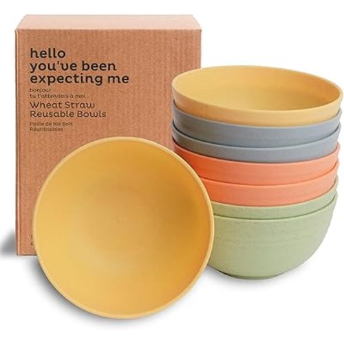 Nook Theory Reusable Wheat Straw Bowls 8 Pcs - 26 Oz Cereal Bowl, Non-Toxic Kids and Toddler Bowl, Microwavable, Dishwasher Safe and Unbreakable Dinnerware (Meadow)