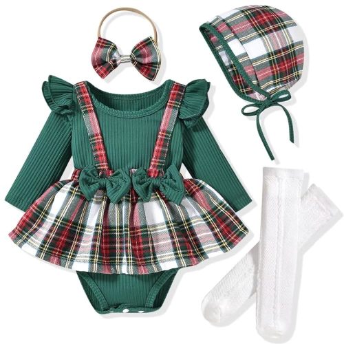 Unutiylo Preemie Newborn Baby Girl Clothes Romper Suspender Dress Fall Winter Outfits Ruffle Long Sleeve Jumpsuit