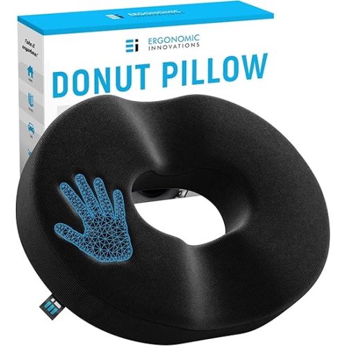 Donut Pillow Coccyx Seat Cushion for Tailbone Pain Relief, Back, Hip Pain, Hemorrhoids, Post Surgery, Postpartum Pregnancy, Office Desk Chair, Wheelchair, Travel, Medium Firmness Supports 240 Lbs
