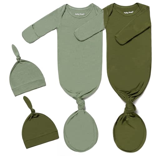 2Pack Knotted Gown Baby, Super Soft Long Sleeve Newborn Hospital Outfit Boy Girl Coming Home, Built-In Mittens Clothes