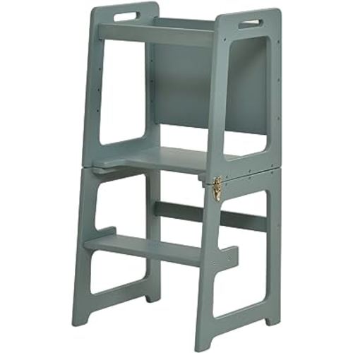 Avenlur Date 4-in-1 Foldable Kitchen Tower - Toddler Step Stool with Chalkboard, Desk Table and Chair - Waldorf and Montessori Kitchen Stool - Kitchen Stool Tower for Toddlers 18 Months to 6 Years